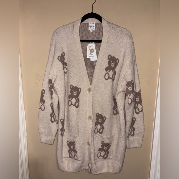 Hippie Rose Beige Oversized Cardigan with Adorable Bear Design XL - Picture 2 of 8